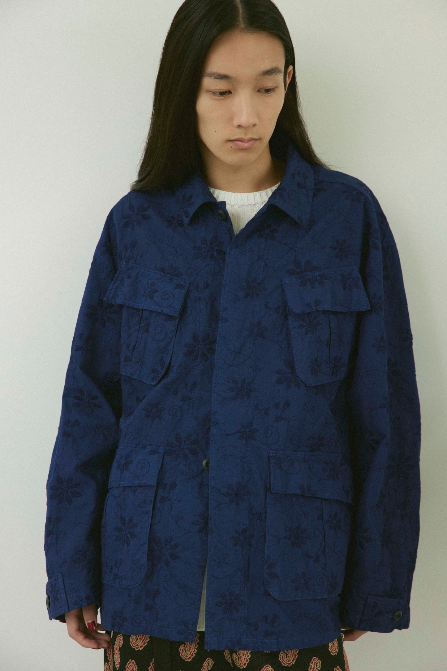 Over dye fatigue jacket-Embroidery ripstop / Royal Blue