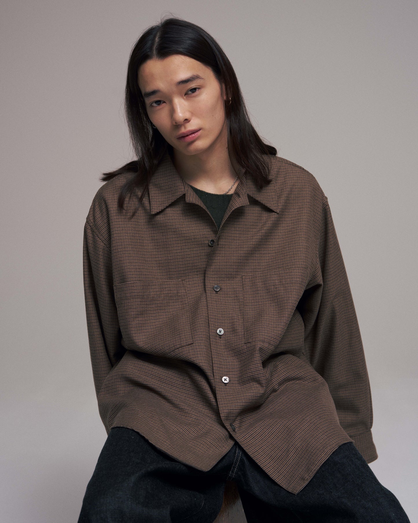 Split yoke big shirt - Gun club check / Brown