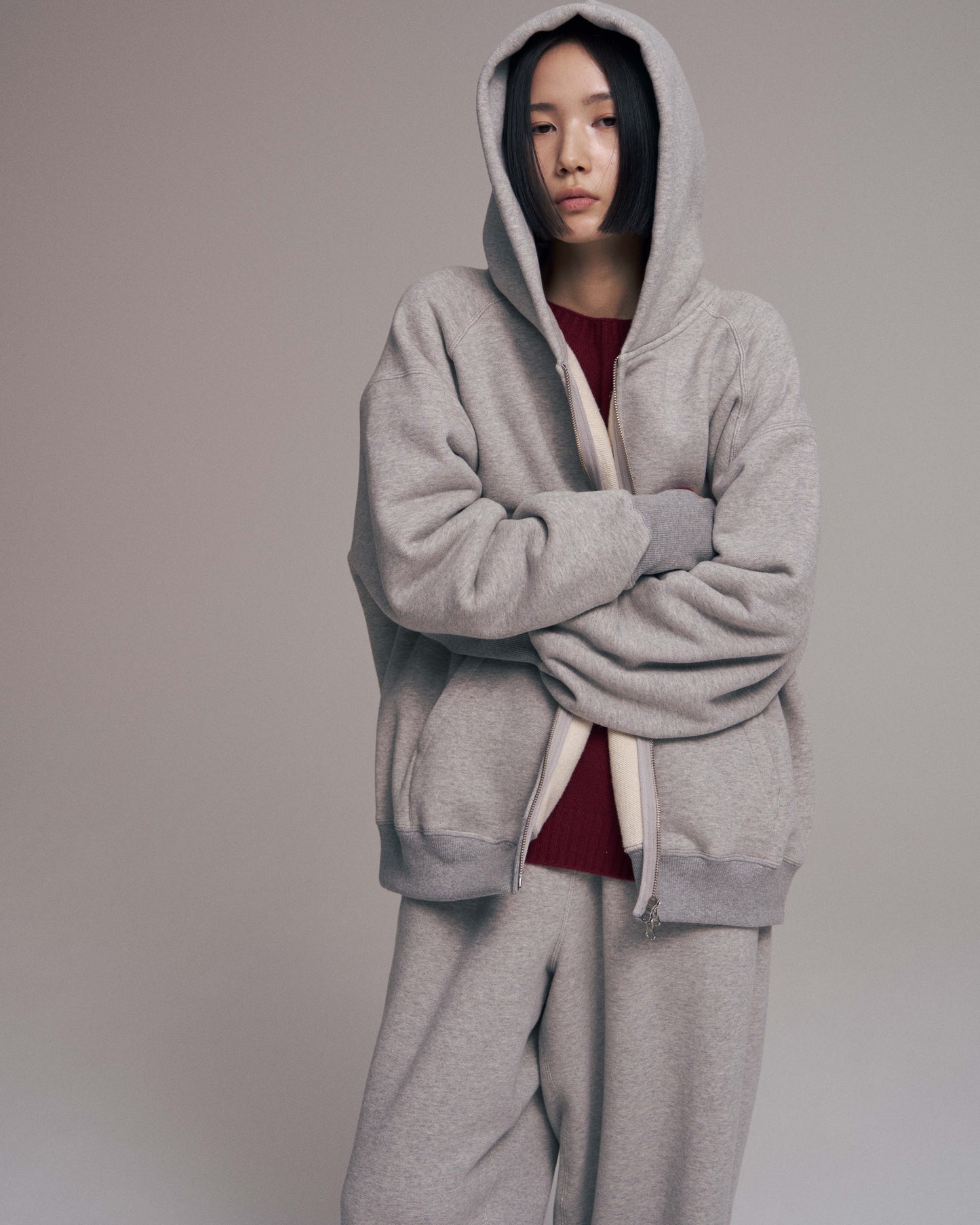 Sweat big zip hoody / Gray