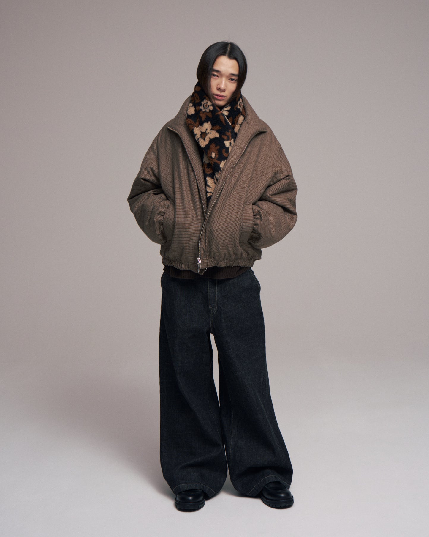 Quilted lining track jacket - Gun club check / Brown