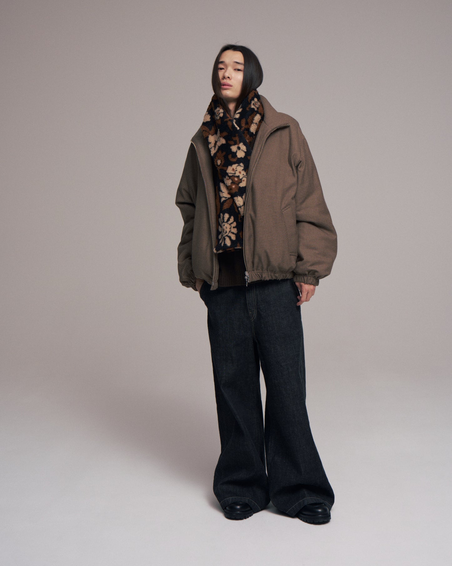 Quilted lining track jacket - Gun club check / Brown