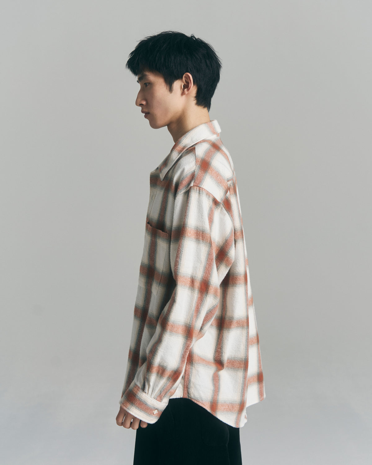 9月中旬発送予定 Ombre Check Flannel Shirt / White×Orange