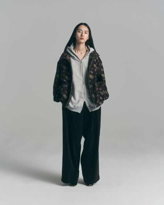 Oversized Jacquard Sweat Zip Hoodie / Gray