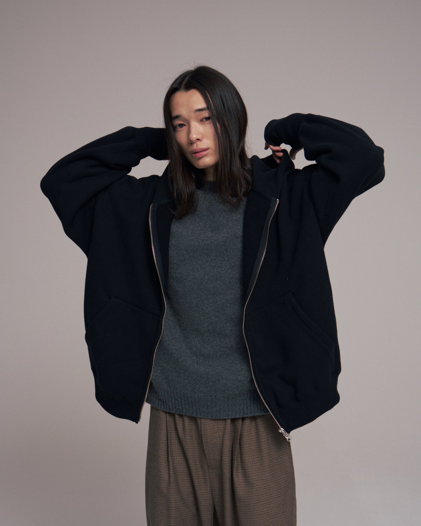 Sweat big zip hoody / Black