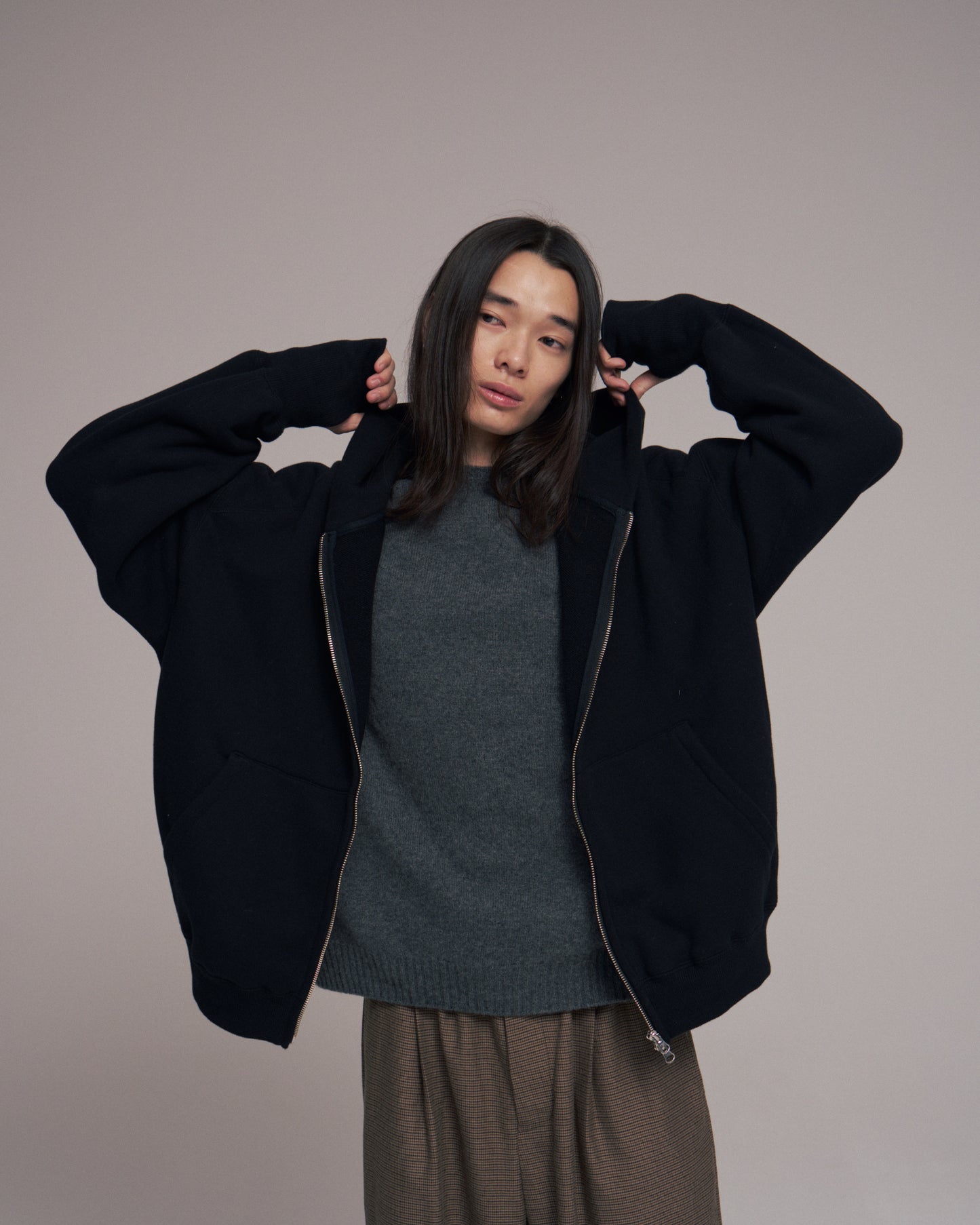 Sweat big zip hoody / Black