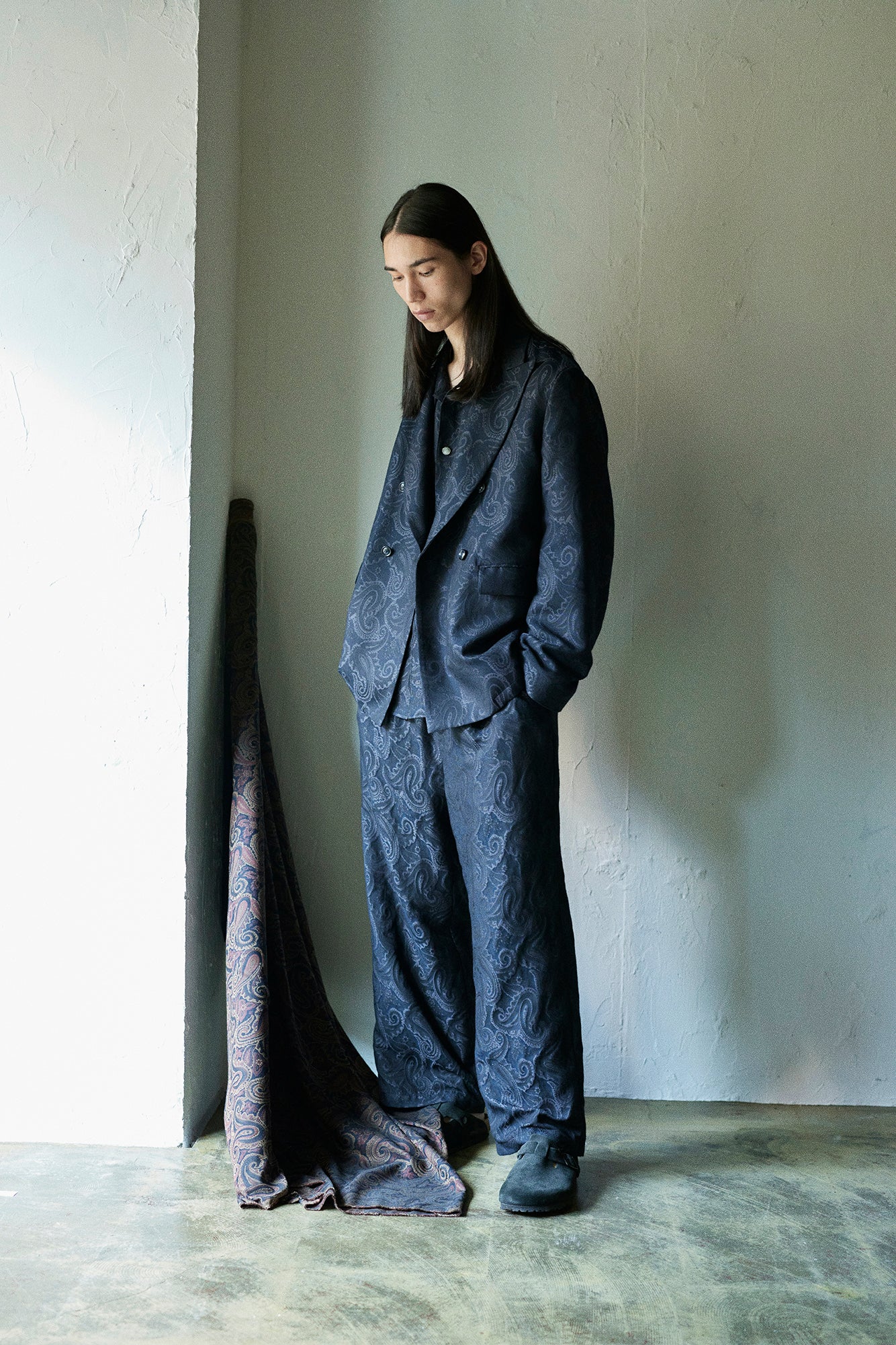 Relax easy pants - Paisley jacquard / Black x Navy