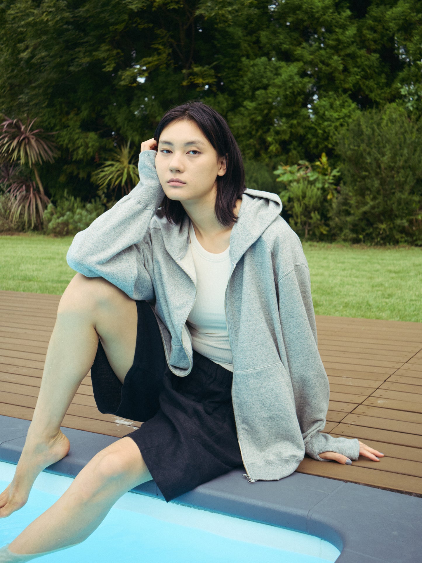 Fleece fabric big zip hoody - Supima cotton / Gray