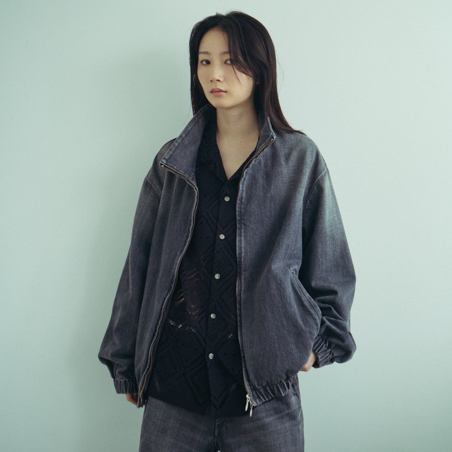 Denim track jacket - Old vintage wash / Mid black