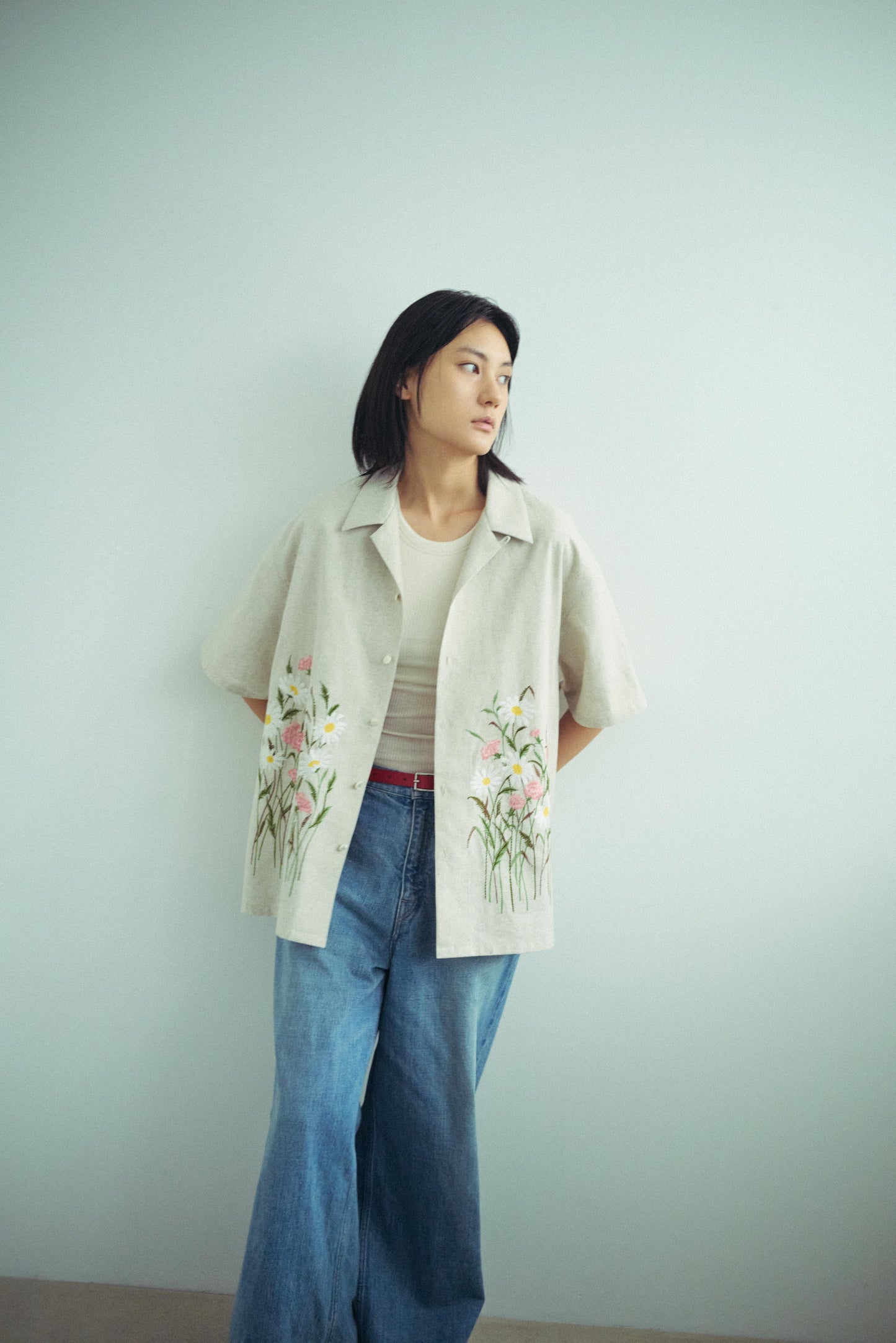 Aloha shirt - Flower garden embroidery / Natural - SuperNova. online store