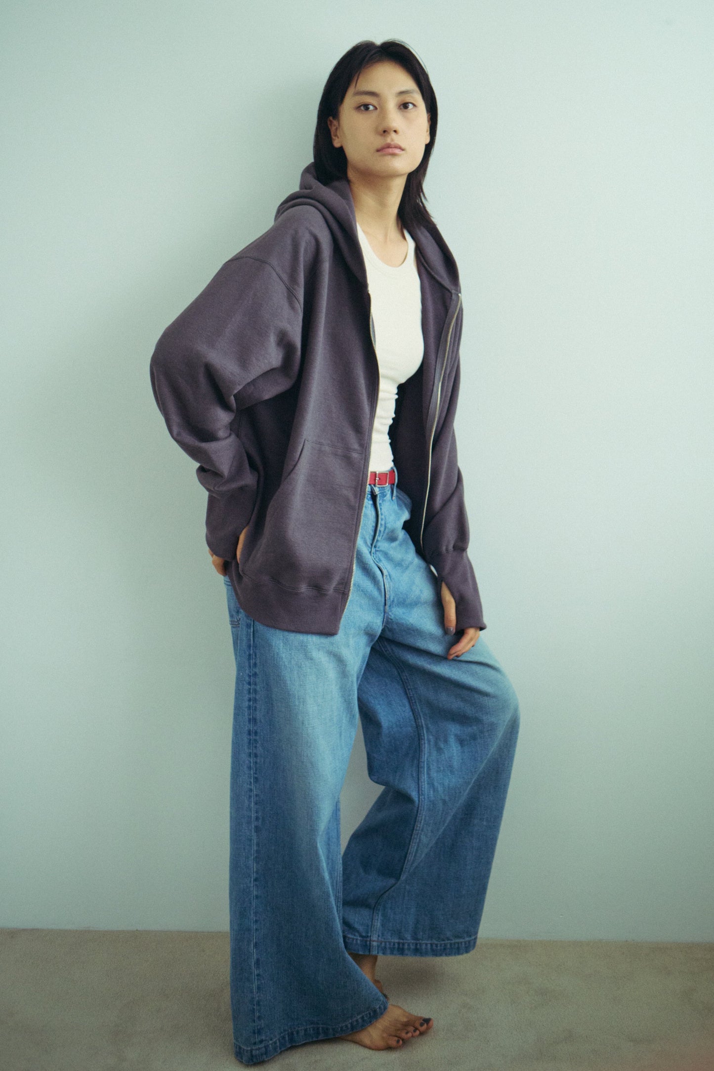 Fleece fabric big zip hoody - Supima cotton / Charcoal