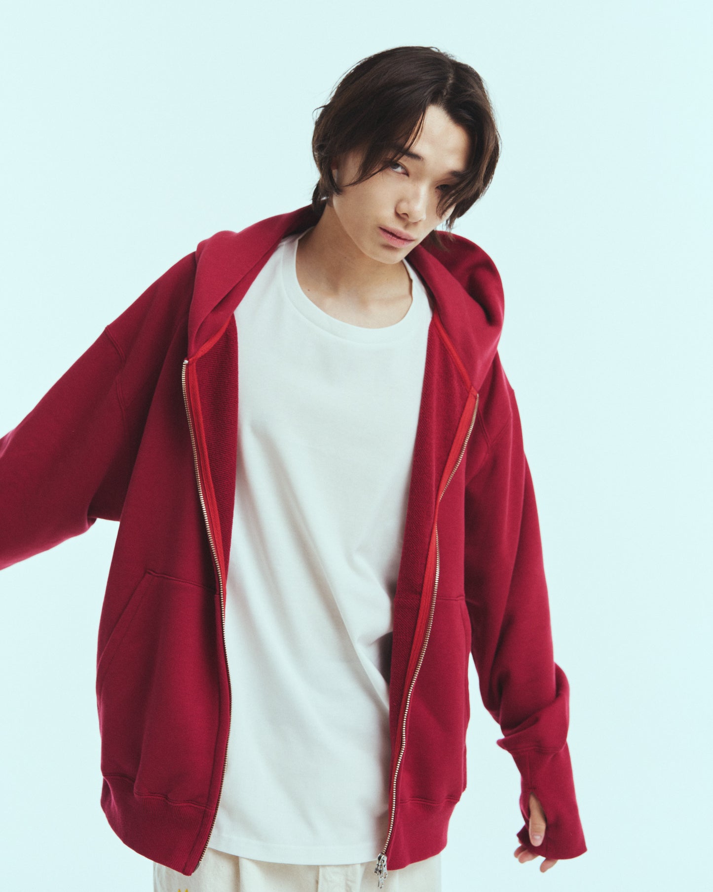 Sweat big zip hoody / Red