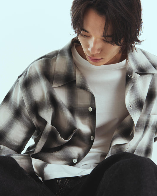 Split yoke big shirt - Ombre check / Natural