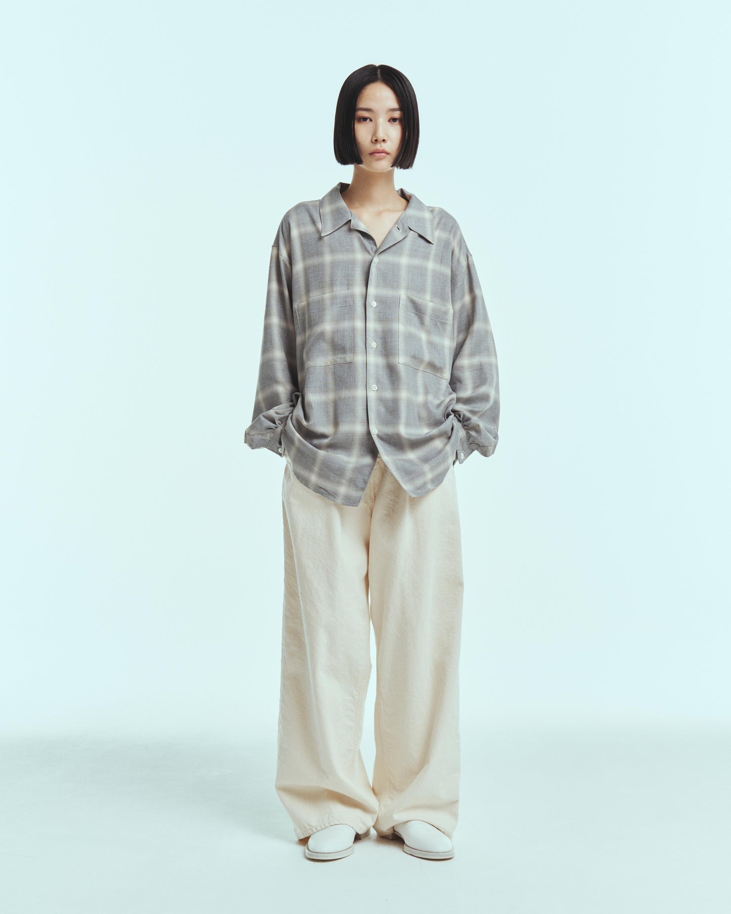 Split yoke big shirt - Ombre check / Gray