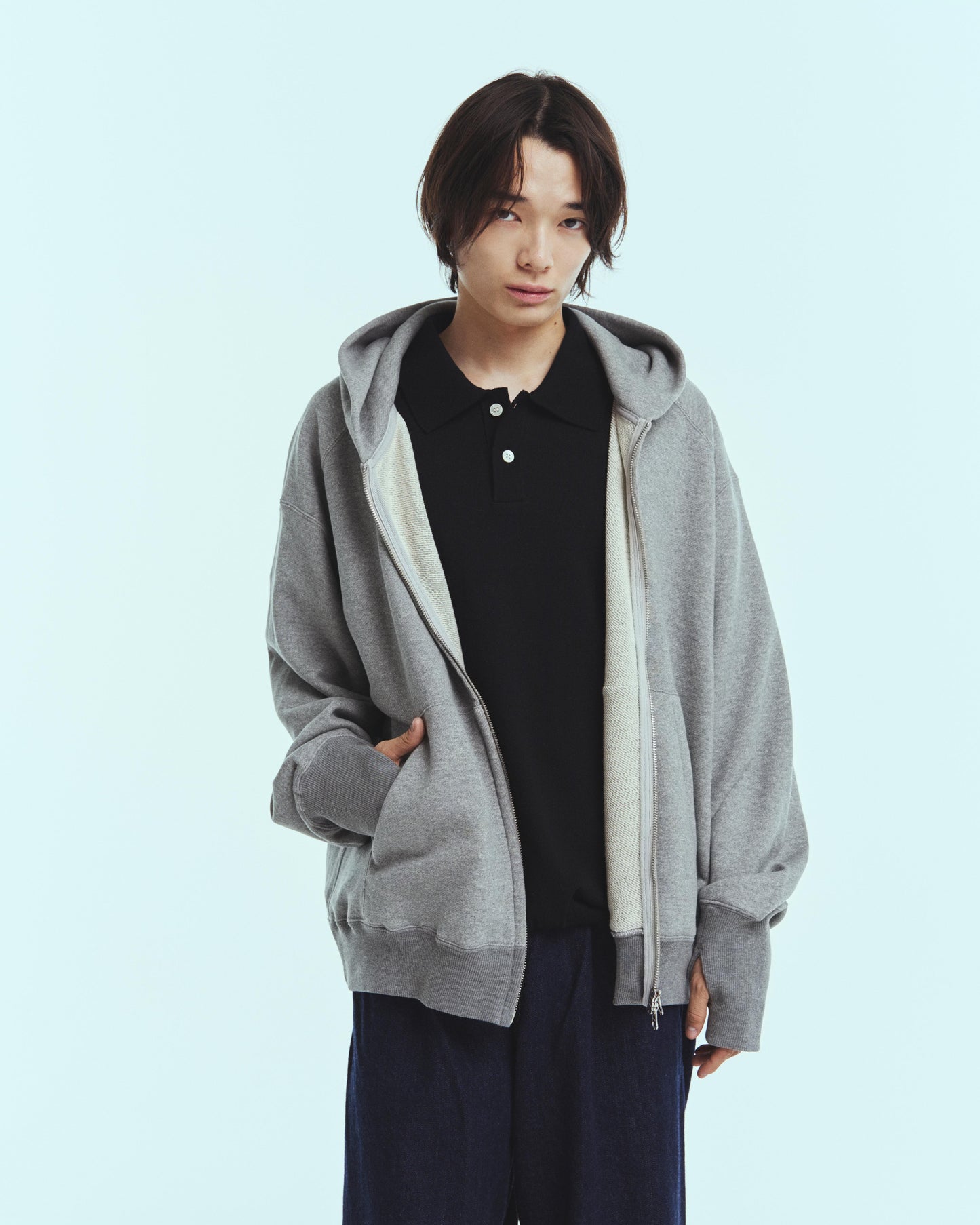 Sweat big zip hoody / Gray