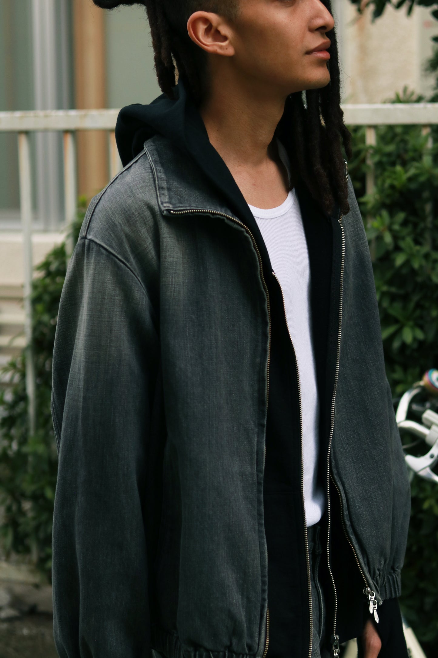 Denim track jacket - Old vintage wash / Mid black