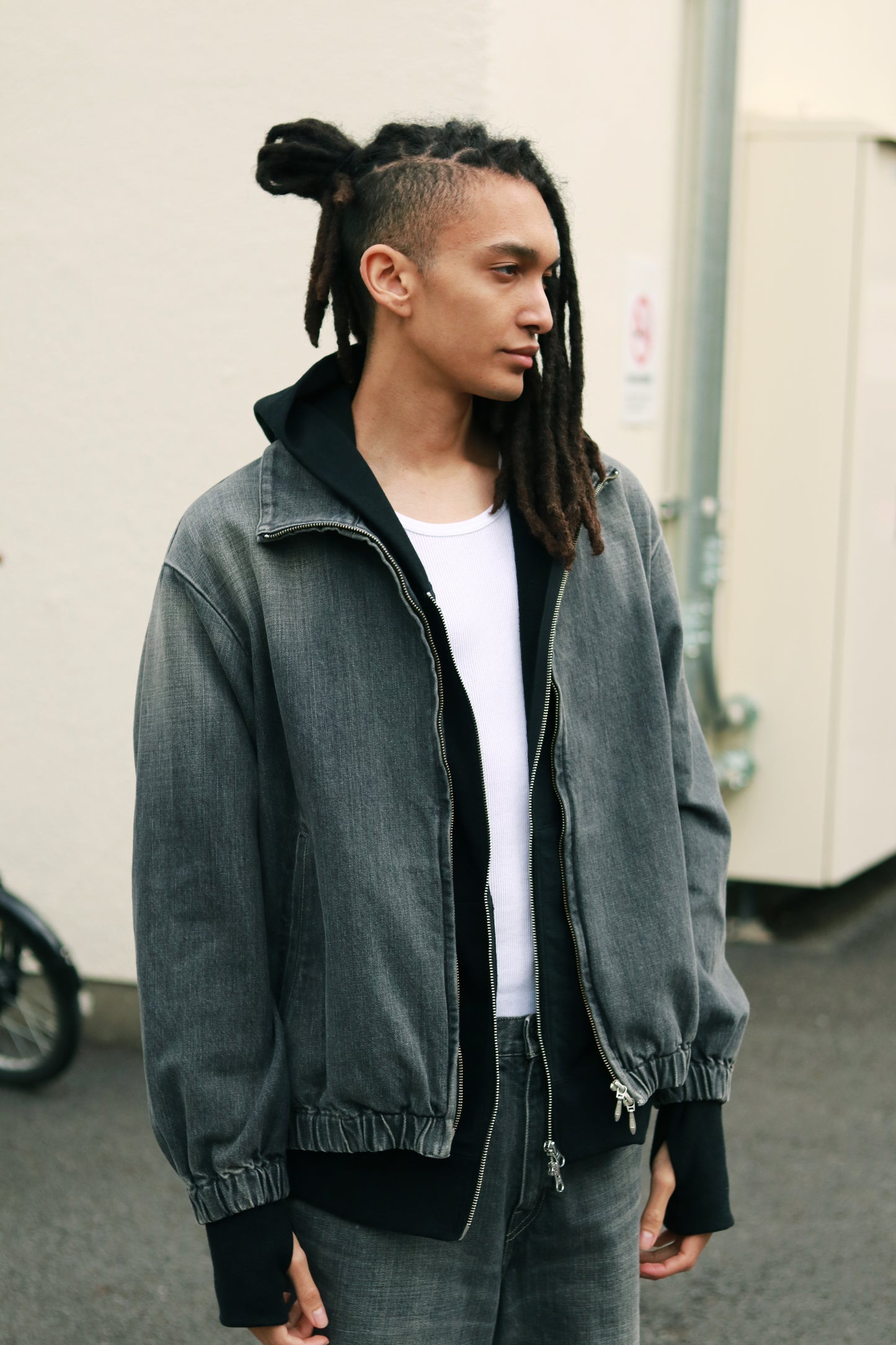 Denim track jacket - Old vintage wash / Mid black