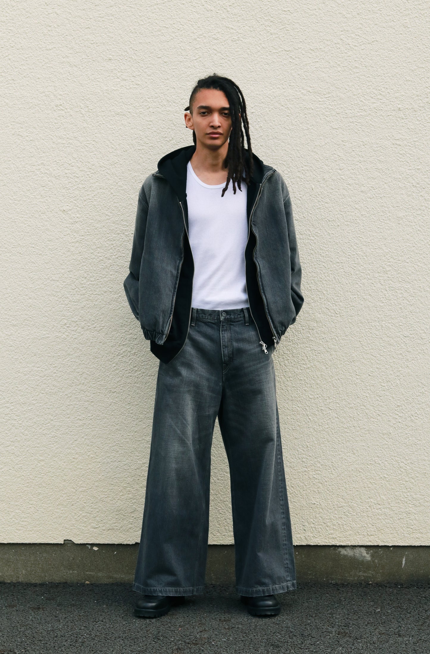 Denim track jacket - Old vintage wash / Mid black