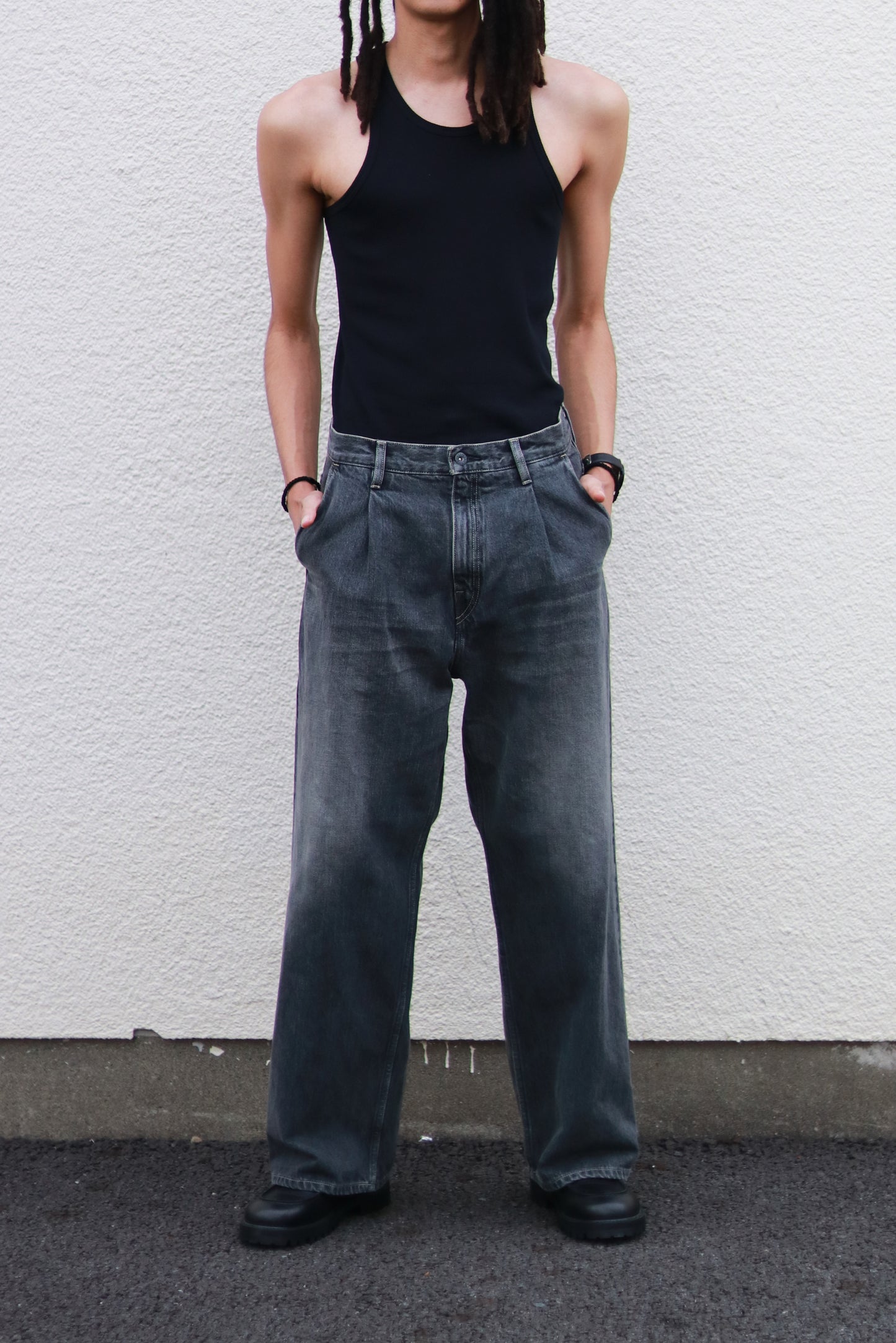 Wide selvedge jeans - Old vintage wash / Mid black