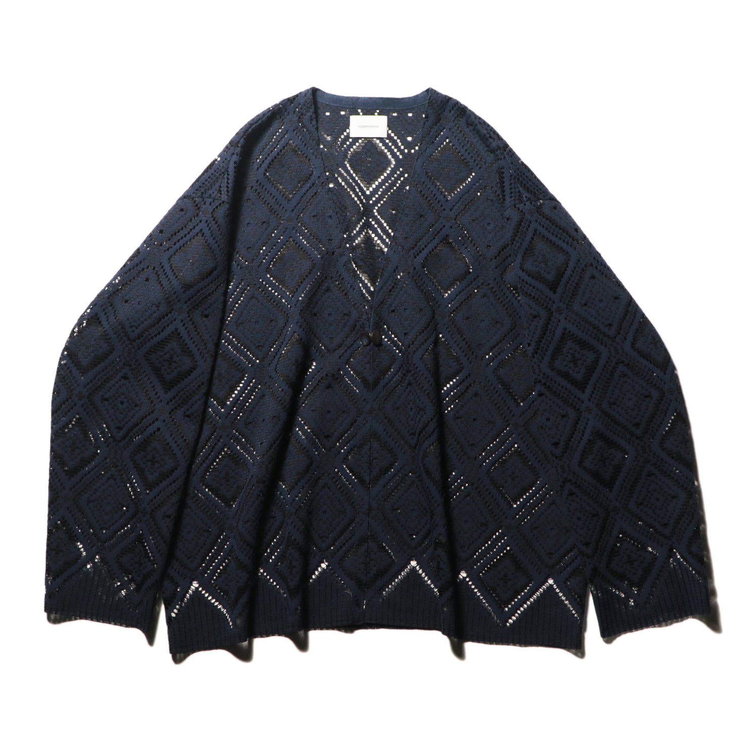 V neck cardigan - Diamond raschel lace / Black