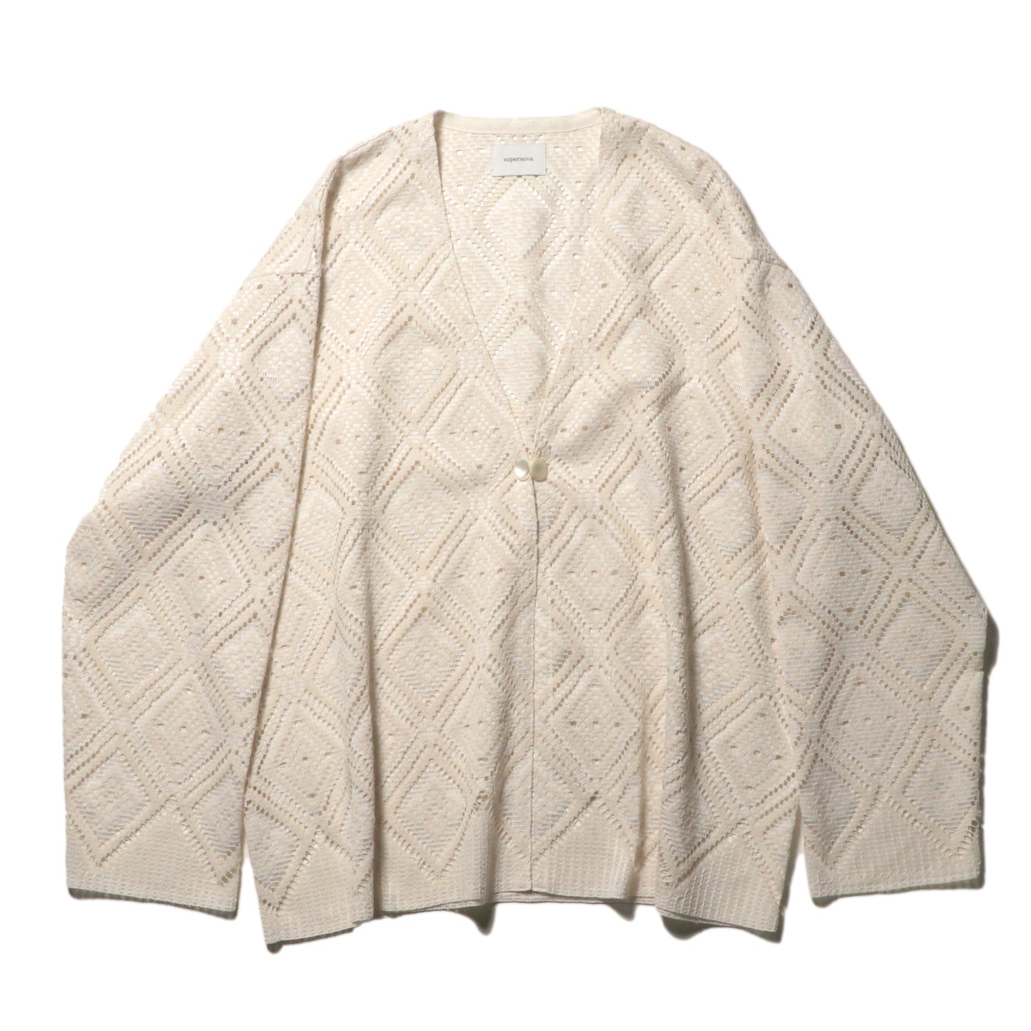 V neck cardigan - Diamond raschel lace / Natural