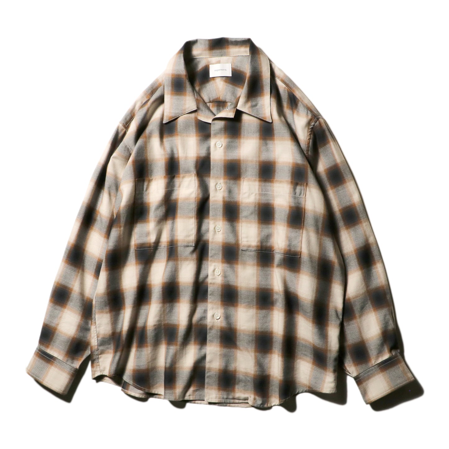 Split yoke big shirt - Ombre check / Brown