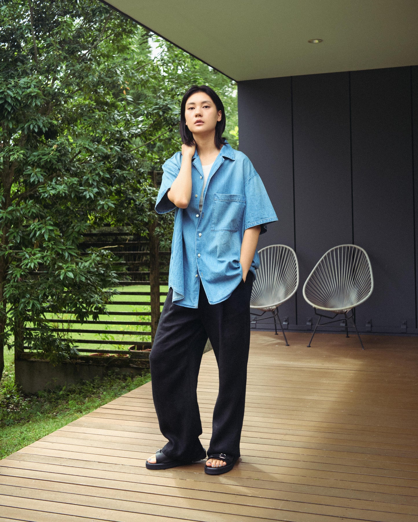Big open collar S/S shirt - Old vintage wash / Mid black - SuperNova. online store