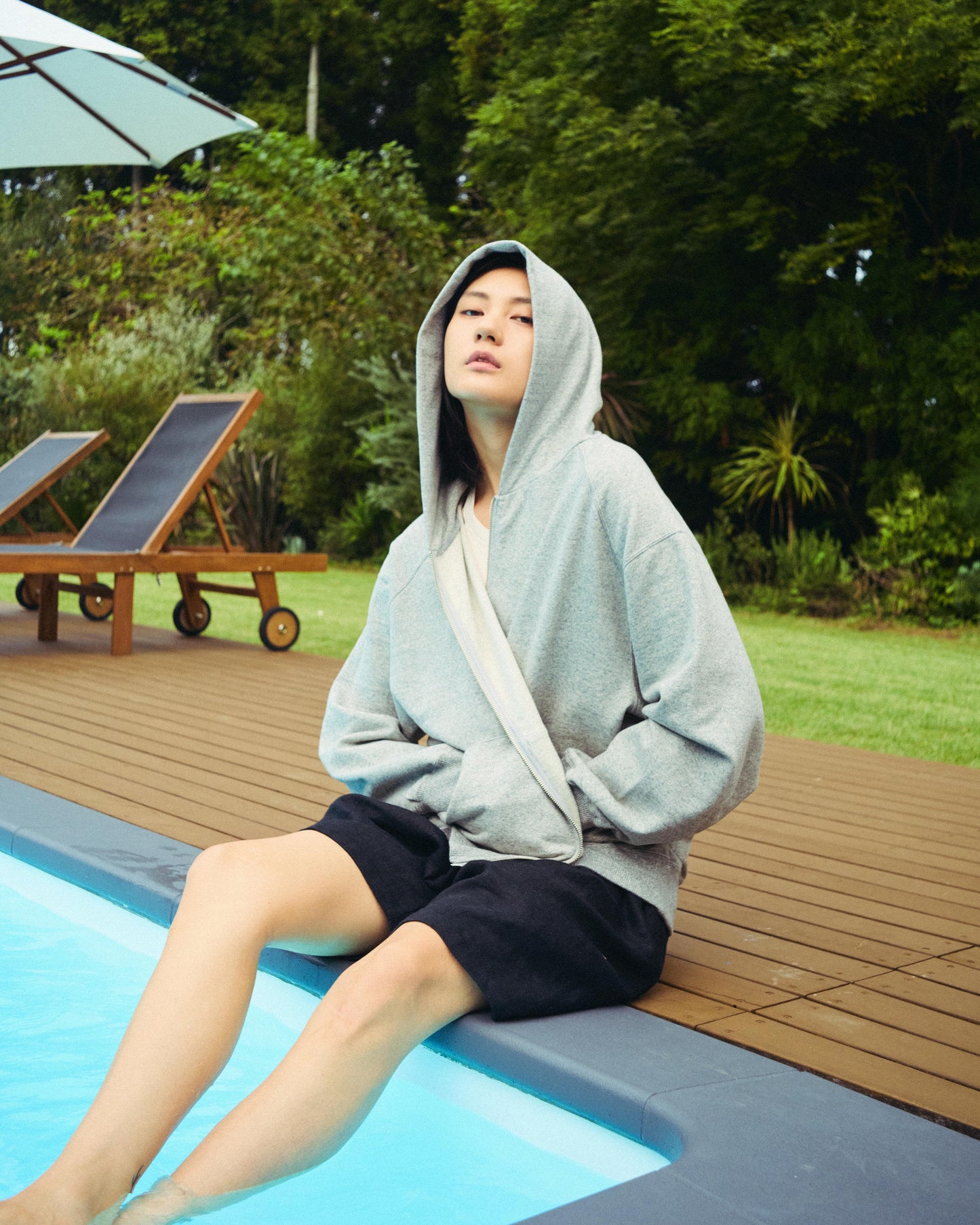 Fleece fabric big zip hoody - Supima cotton / Gray