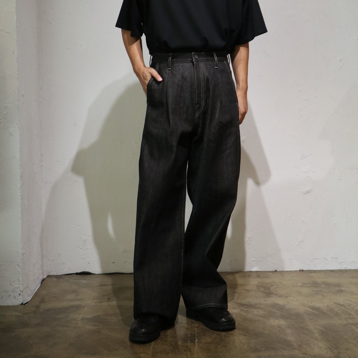 Wide selvedge jeans - Rigid denim / Black