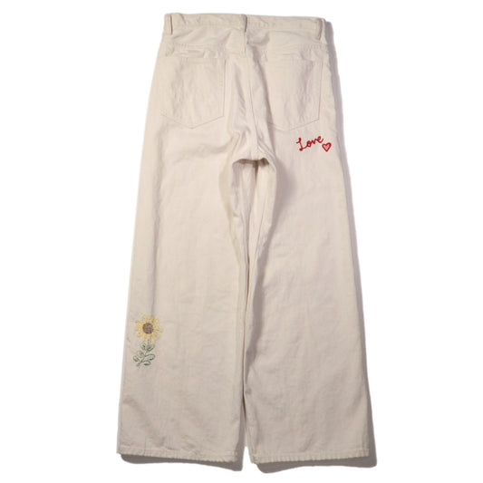 Embroidered wide selvedge jeans / Natural