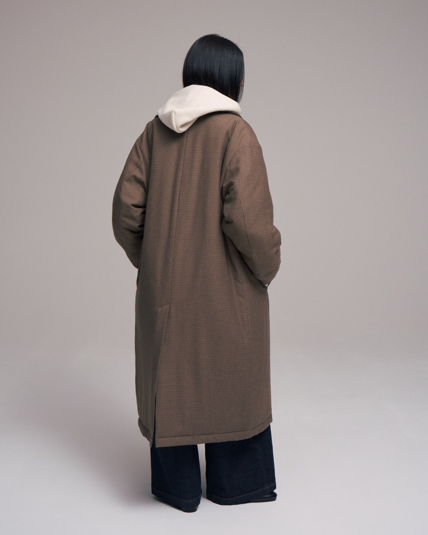 Quilted lining bal collar coat - Gun club check / Brown