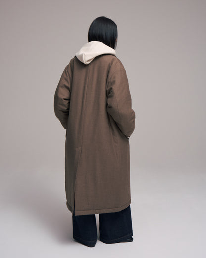 Quilted lining bal collar coat - Gun club check / Brown