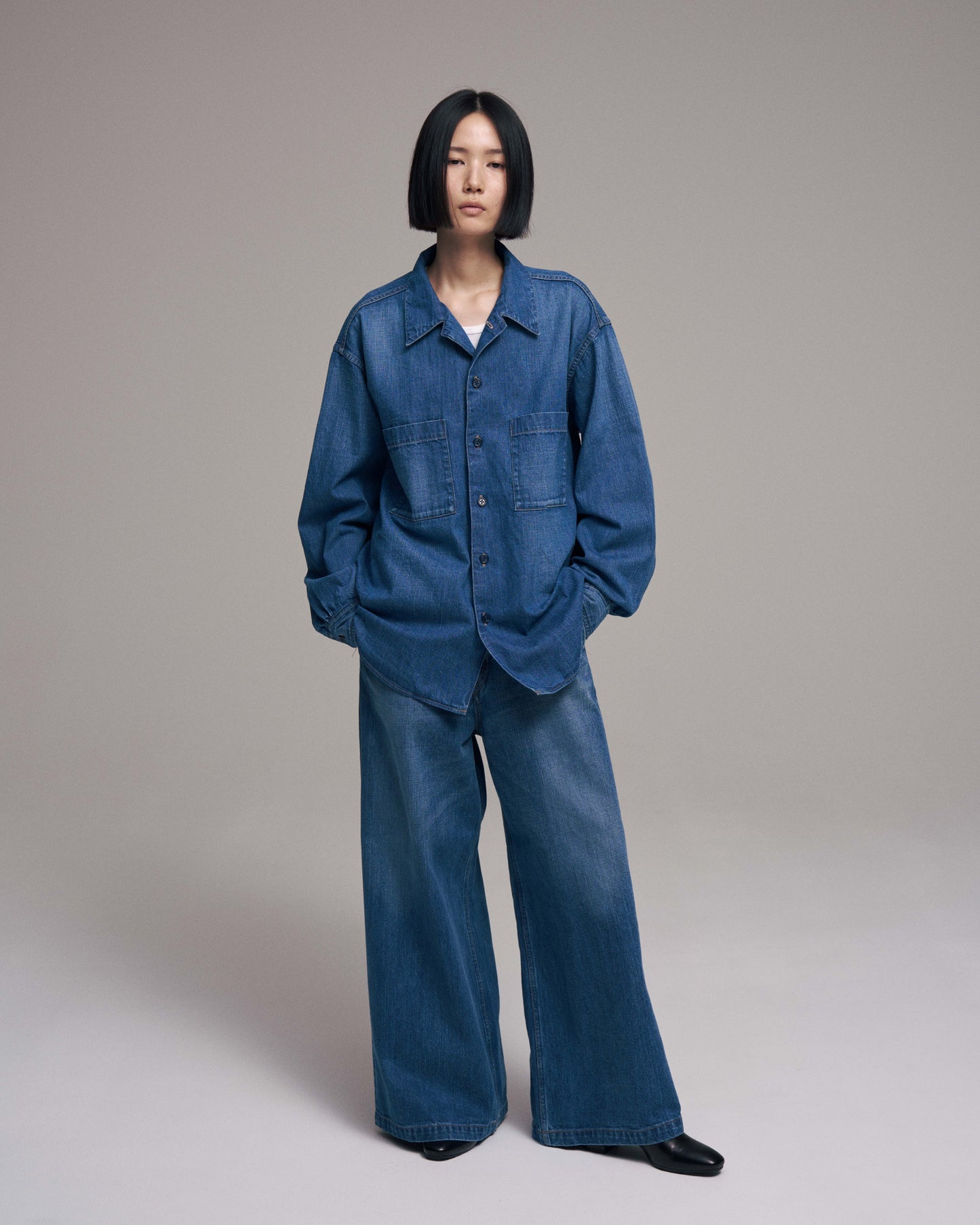 Denim big shirt - Old vintage wash / Mid indigo