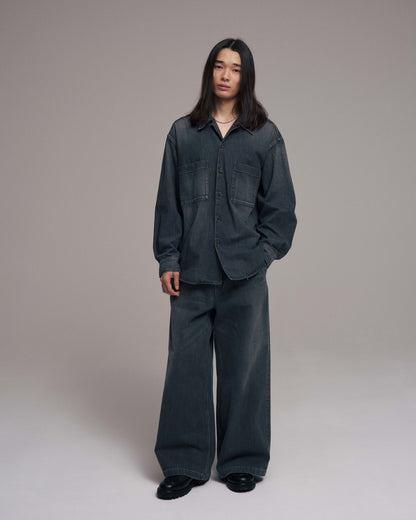 Denim big shirt - Old vintage wash / Mid black