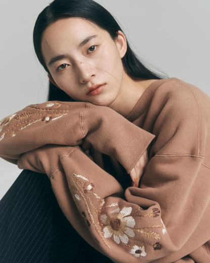 Embroidered Jacquard Crewneck Sweatshirt / Mocha