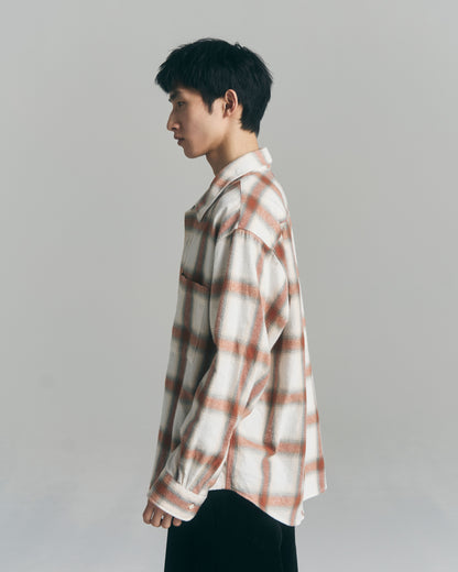 9月中旬発送予定 Ombre Check Flannel Shirt / White×Orange