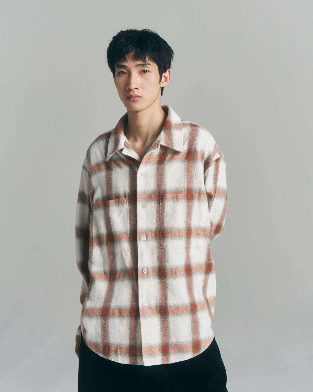 9月中旬発送予定 Ombre Check Flannel Shirt / White×Orange