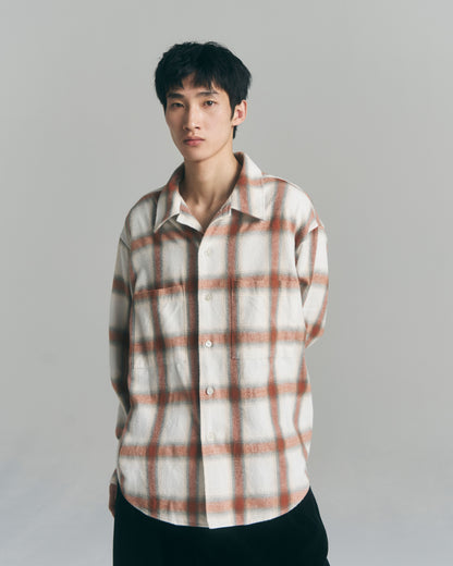 9月中旬発送予定 Ombre Check Flannel Shirt / White×Orange