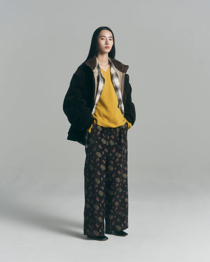 Velvet Jacquard Wide Utility Trousers / Brown paisley