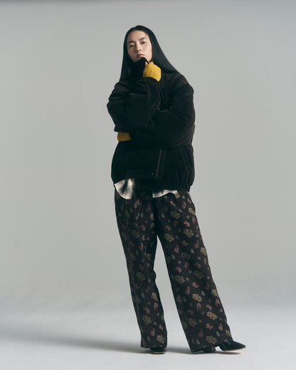 Velvet Jacquard Wide Utility Trousers / Brown paisley