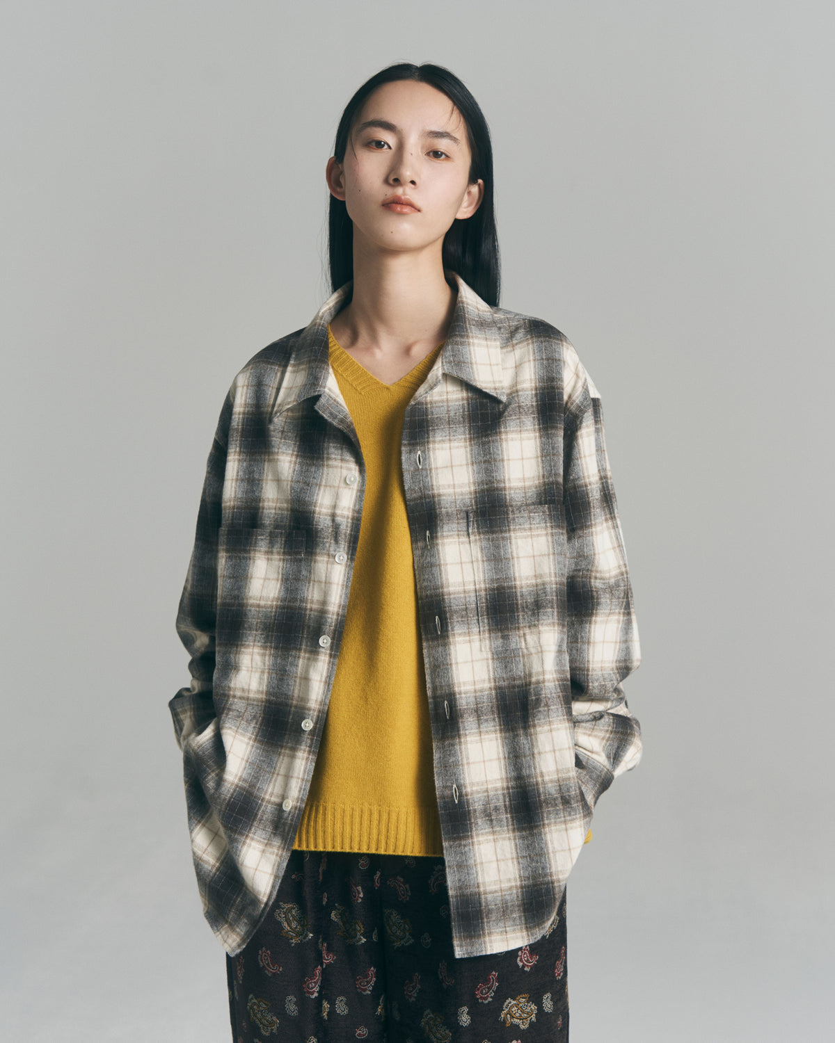9月中旬発送予定 Ombre Check Flannel Shirt / Natural×Brown