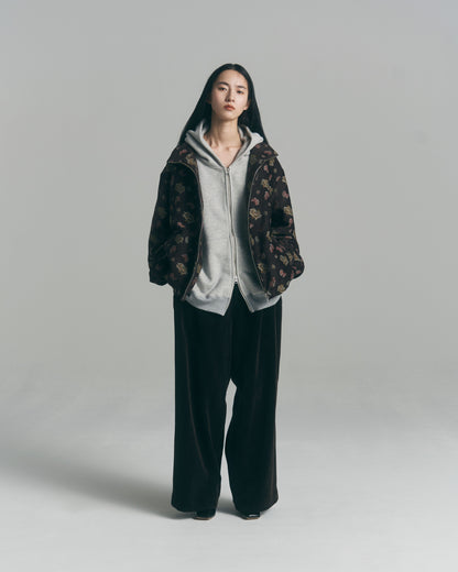 Oversized Jacquard Sweat Zip Hoodie / Gray