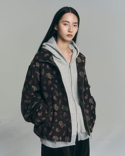 Oversized Jacquard Sweat Zip Hoodie / Gray
