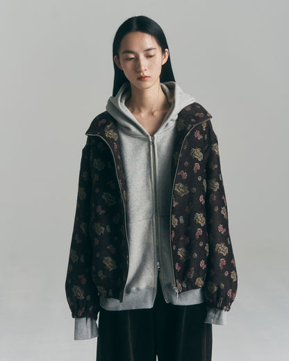 Oversized Jacquard Sweat Zip Hoodie / Gray