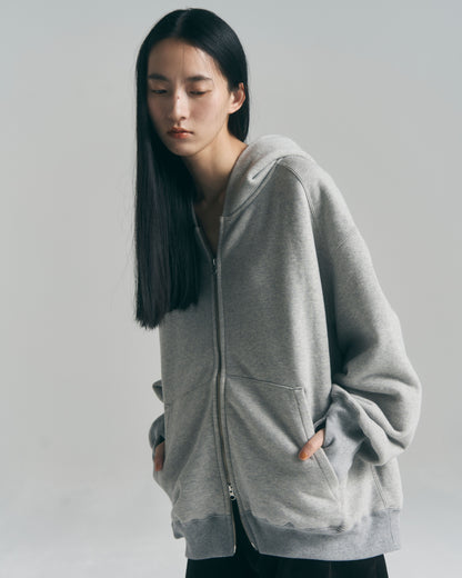 Oversized Jacquard Sweat Zip Hoodie / Gray