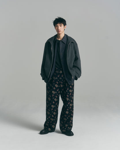 Velvet Jacquard Wide Utility Trousers / Black Paisley