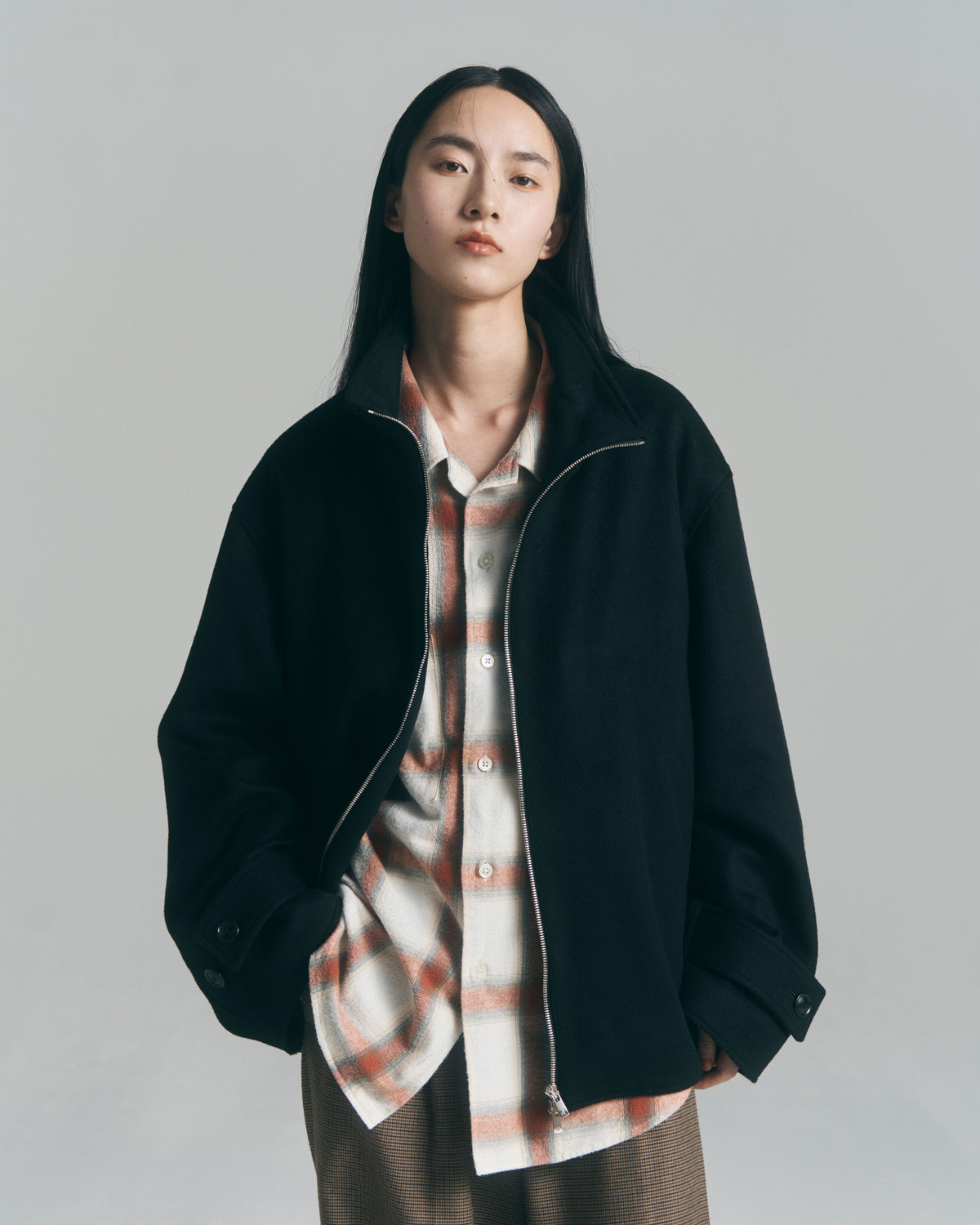 9月中旬発送予定 Ombre Check Flannel Shirt / White×Orange