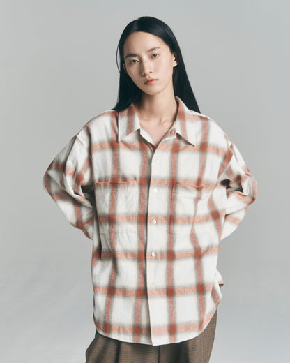 9月中旬発送予定 Ombre Check Flannel Shirt / White×Orange