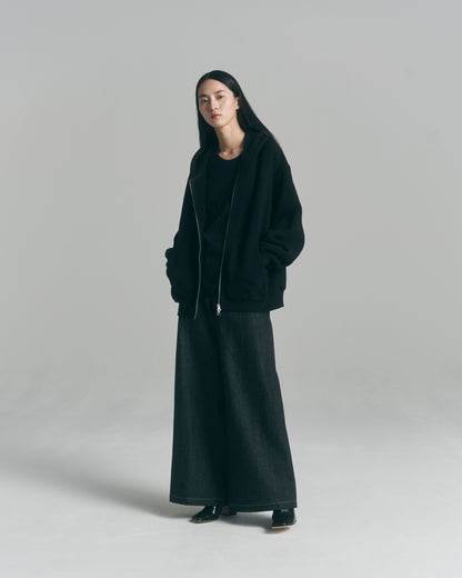 Oversized Jacquard Sweat Zip Hoodie / Black