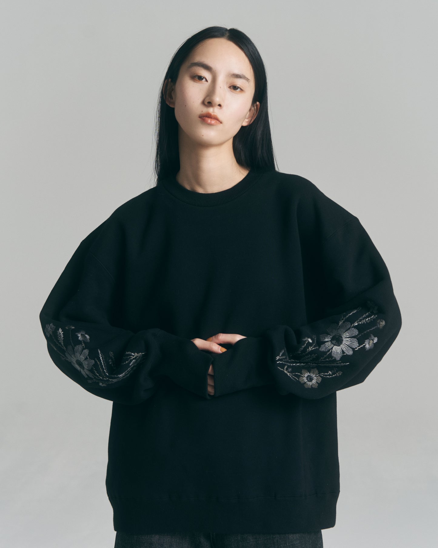 Embroidered Jacquard Crewneck Sweatshirt / Black
