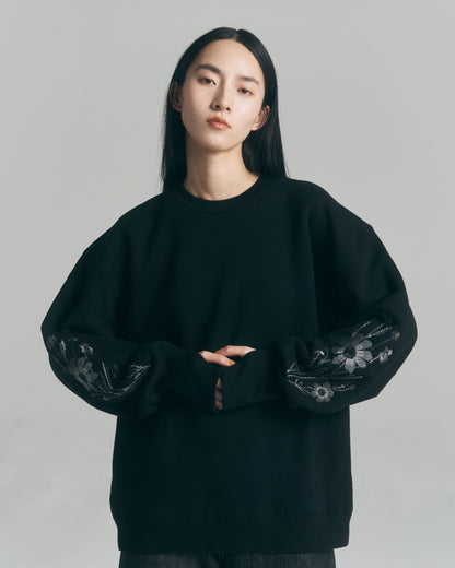Embroidered Jacquard Crewneck Sweatshirt / Black